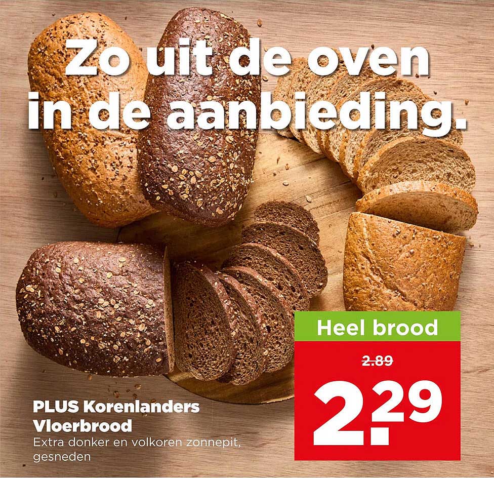 PLUS Korenlanders Vloerbrood Extra donker en volkoren zonnenpit, gesneden