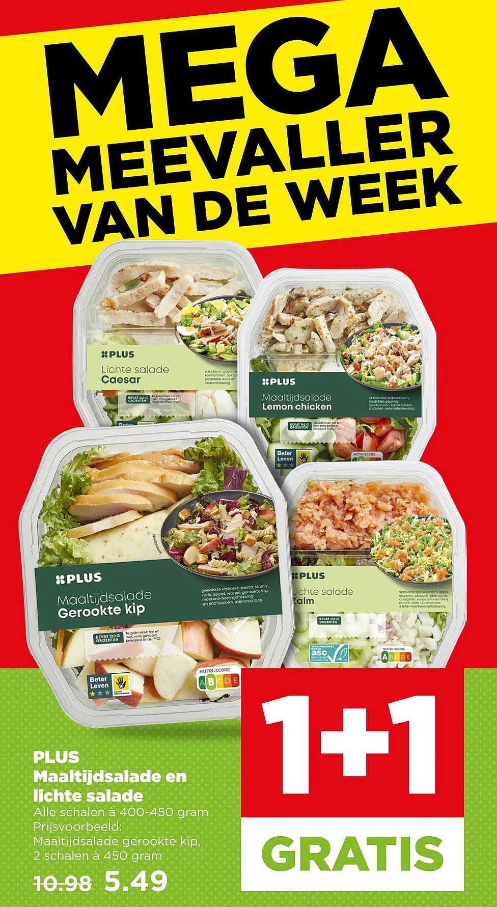 PLUS Maaltijdsalade en lichte salade 1+1 GRATIS