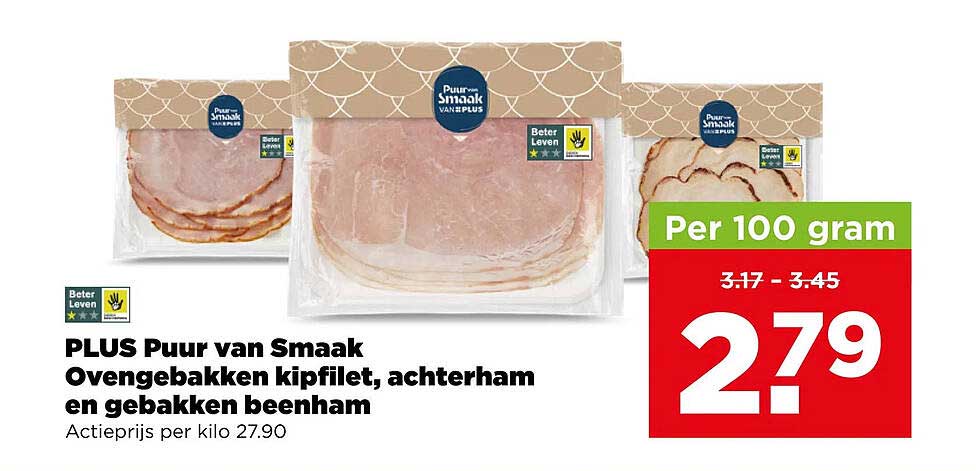 PLUS Puur van Smaak Ovengebakken kipfilet, achterham en gebakken beenham