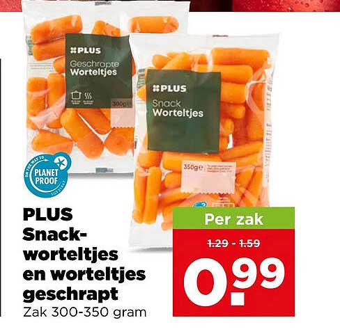 PLUS Snack-worteltjes en worteltjes geshrapt Zak 300-350 gram
