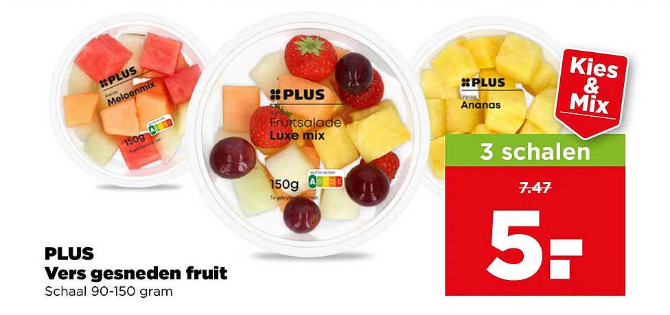 PLUS Vers gesneden fruit Schaal 90-150 gram 3 schalen
