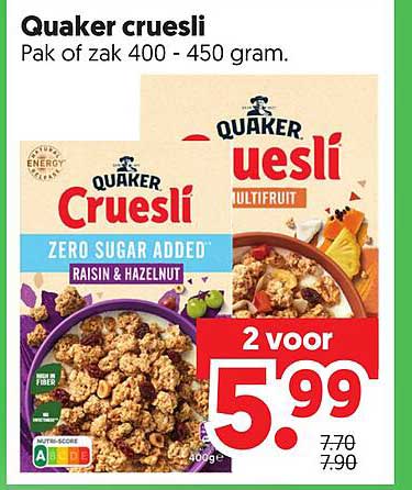 Quaker cruesli 2 voor
