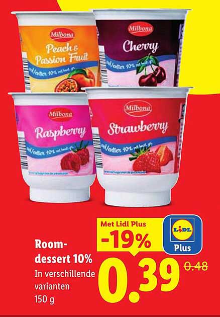 Room-dessert 10% In verschillende varianten 150 g Met Lidl Plus -19%