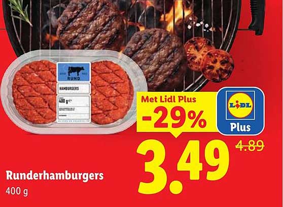 Runderhamburgers 400 g Met Lidl Plus -29%