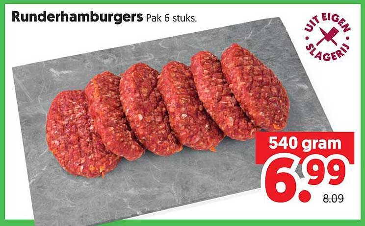 Runderhamburgers Pak 6 stuks.