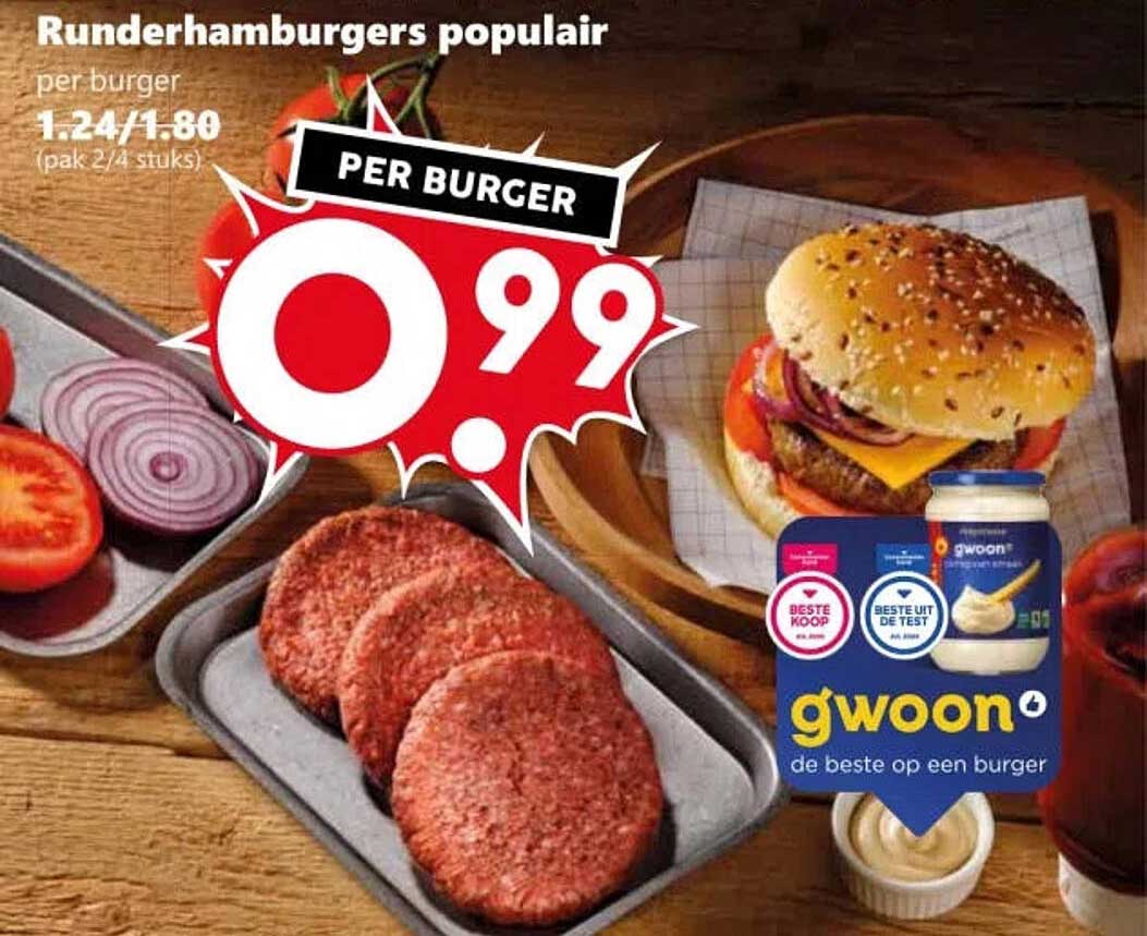 Runderhamburgers populair per burger