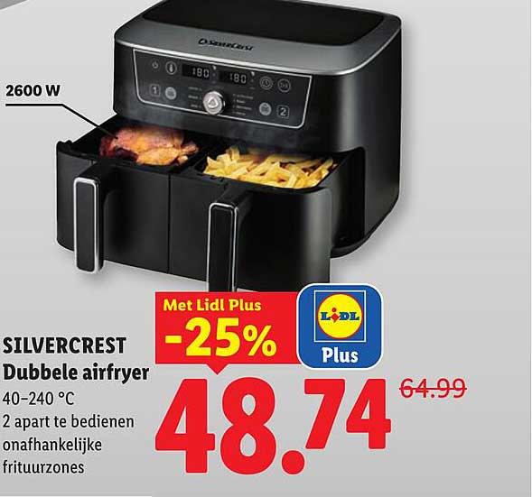 SILVERCREST Dubbele airfryer -25% Met Lidl Plus