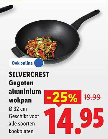 SILVERCREST Gegoten aluminium wokpan Ø 32 cm Geschikt voor alle soorten kookplaten -25%