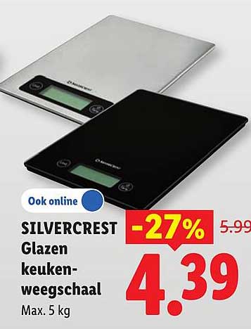 SILVERCREST Glazen keuken-weegschaal Max. 5 kg