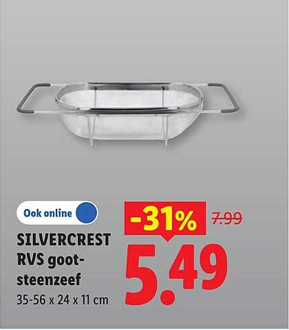 SILVERCREST RVS goot-steenzeef 35-56 x 24 x 11 cm