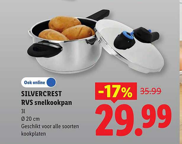 SILVERCREST RVS snelkookpan 3l Ø 20 cm Geschikt voor alle soorten kookplaten