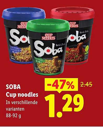 SOBA Cup noodles In verschillende varianten 88-92 g
