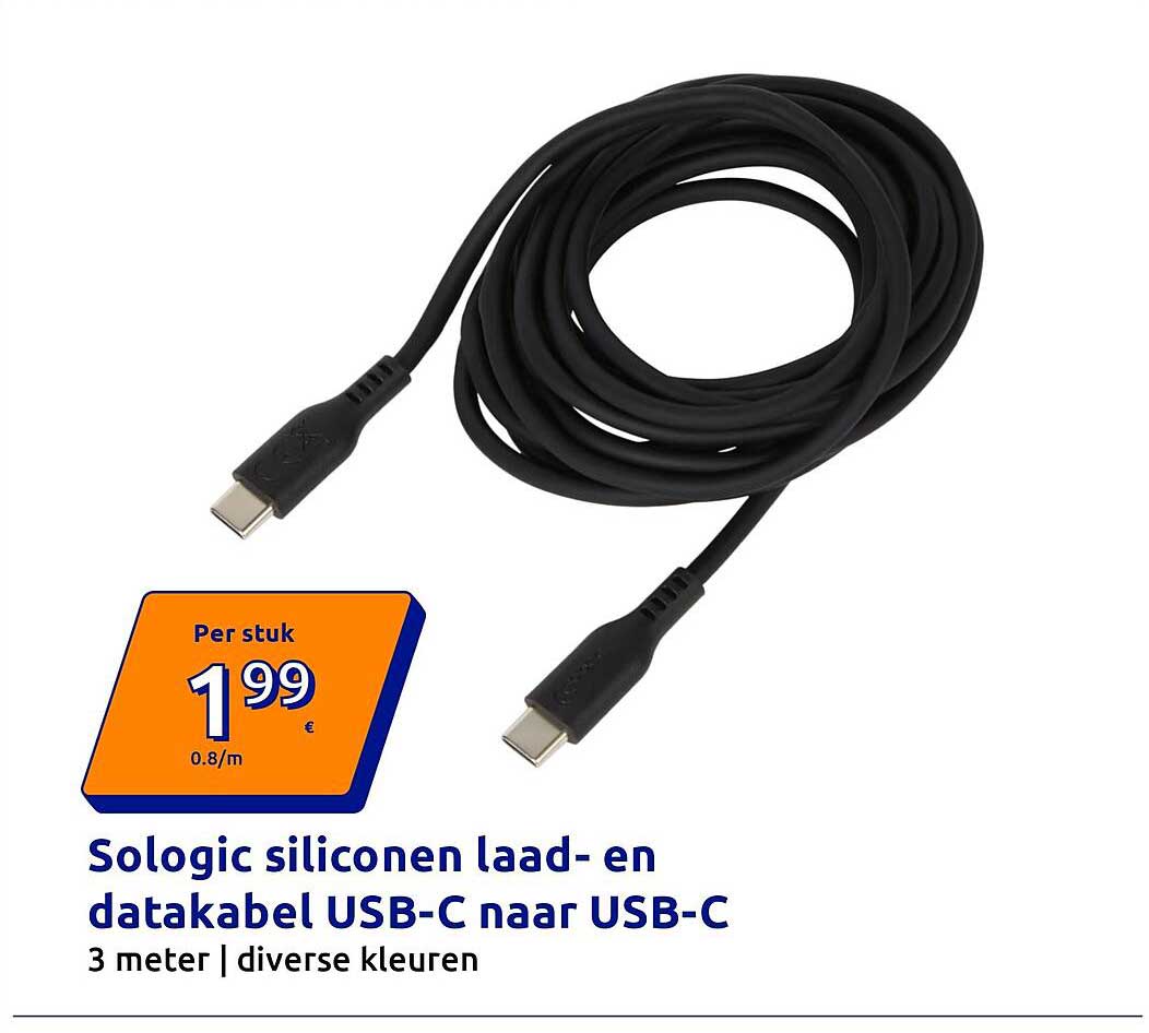 Sologic siliconen laad- en datakabel USB-C naar USB-C