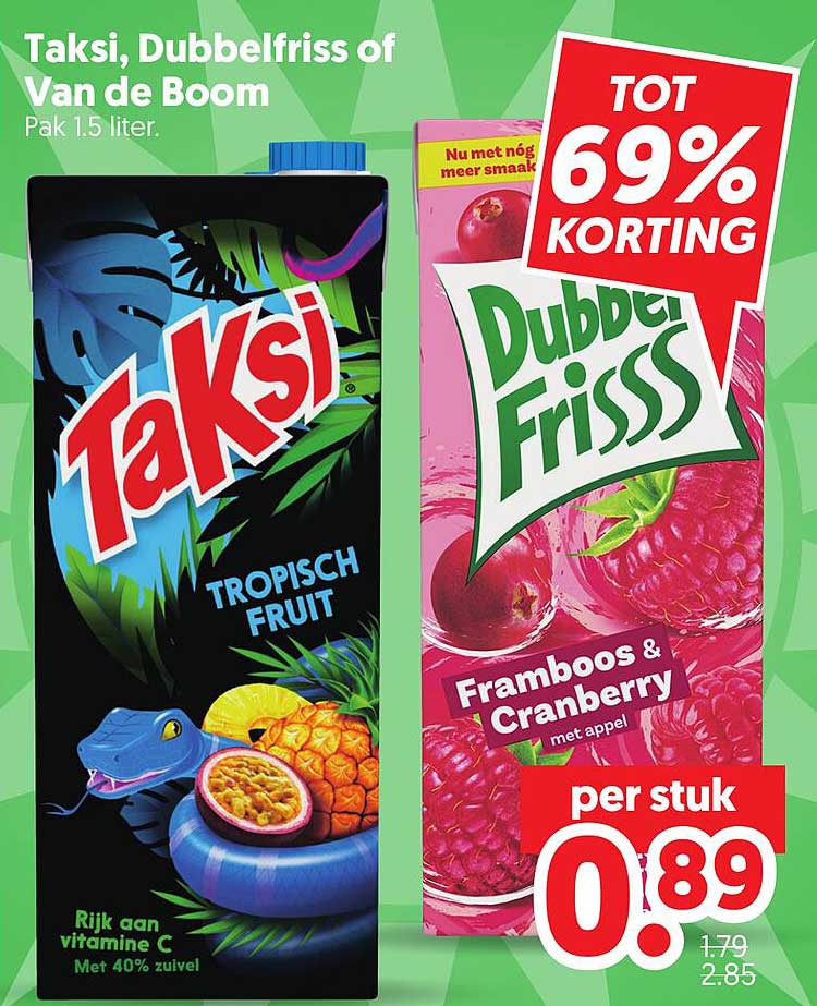 Taksi, Dubbelfriss of Van de Boom Pak 1.5 liter. TOT 69% KORTING