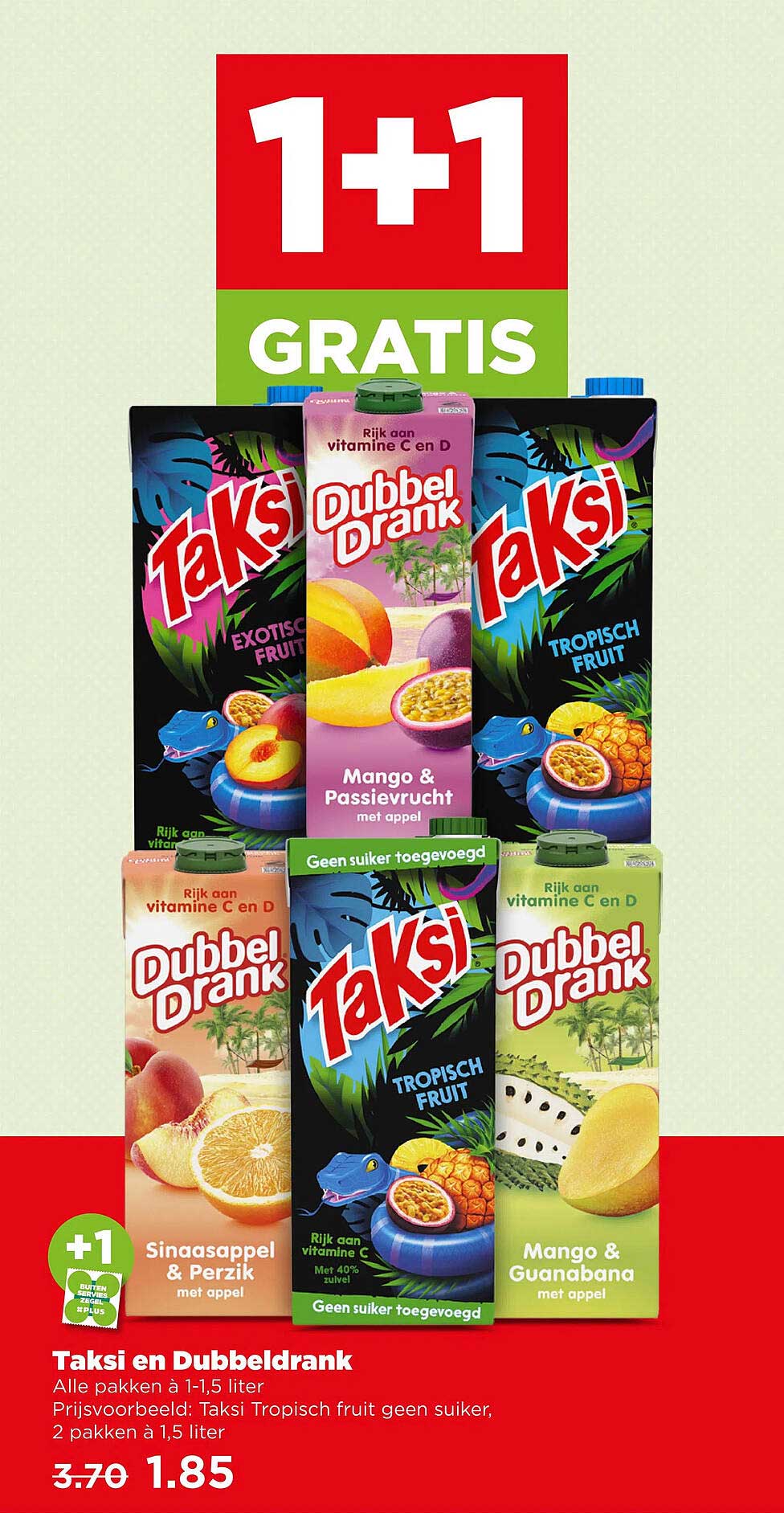 Taksi en Dubbeldrank 1+1 gratis