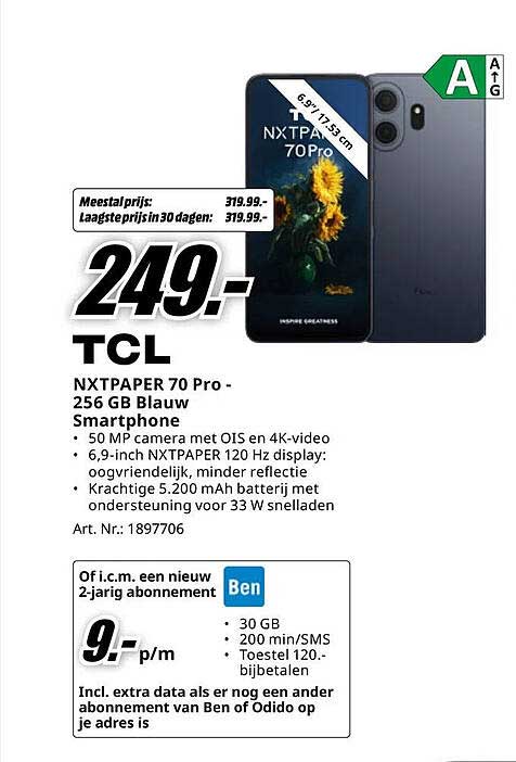 TCL NXTPAPER 70 Pro - 256 GB Blauw Smartphone