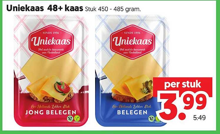 Uniekaas 48+ kaas Stuk 450 - 485 gram.