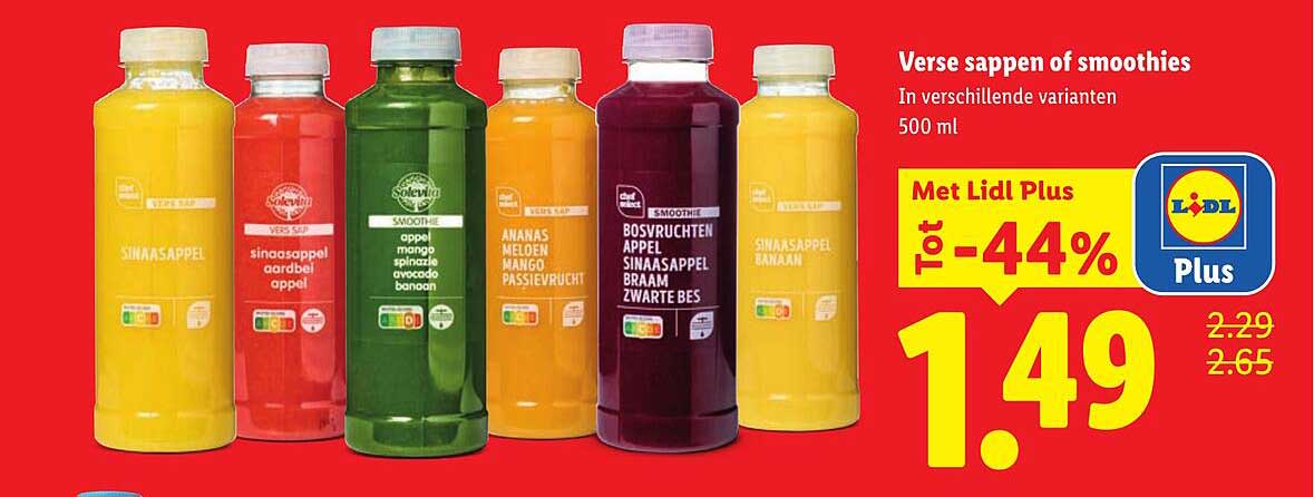 Verse sappen of smoothies -44%