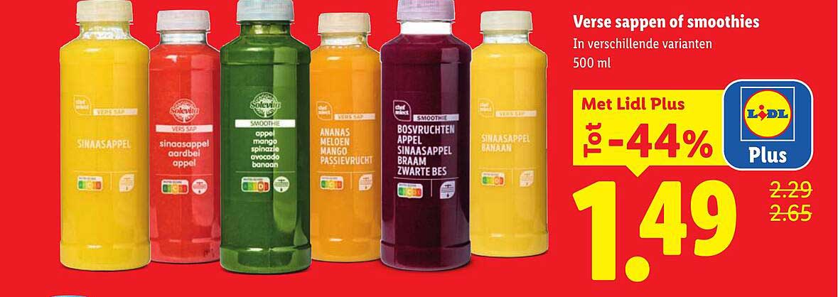Verse sappen of smoothies In verschillende varianten 500 ml Met Lidl Plus Tot -44%