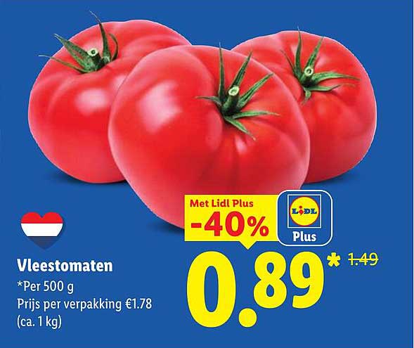 Vleestomaten *Per 500 g Met Lidl Plus -40%