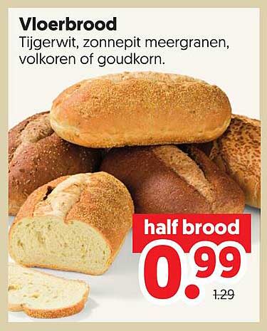 Vloerbrood Tijgerwit, zonnepit meergranen, volkoren of goudkorn.