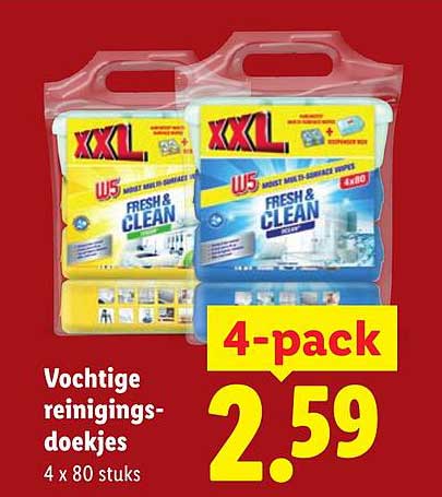 Vochtige reinigingsdoekjes 4 x 80 stuks 4-pack
