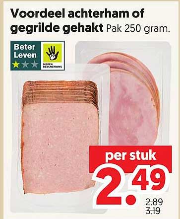 Voordeelachterham of gegrilde gehakt Pak 250 gram