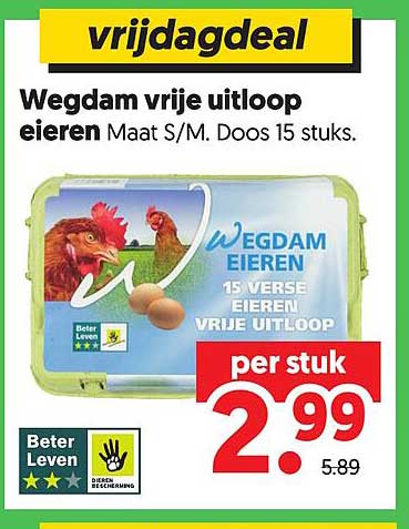 vrijdagdeal Wegdam vrije uitloop eieren Maat S/M. Doos 15 stuks.