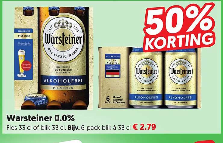 Warsteiner 0.0% 50% KORTING