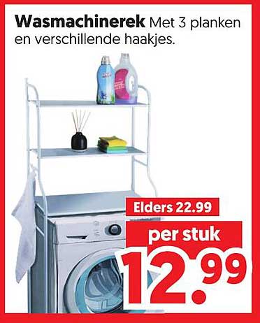 Wasmachine rek Met 3 planken en verschillende haakjes.