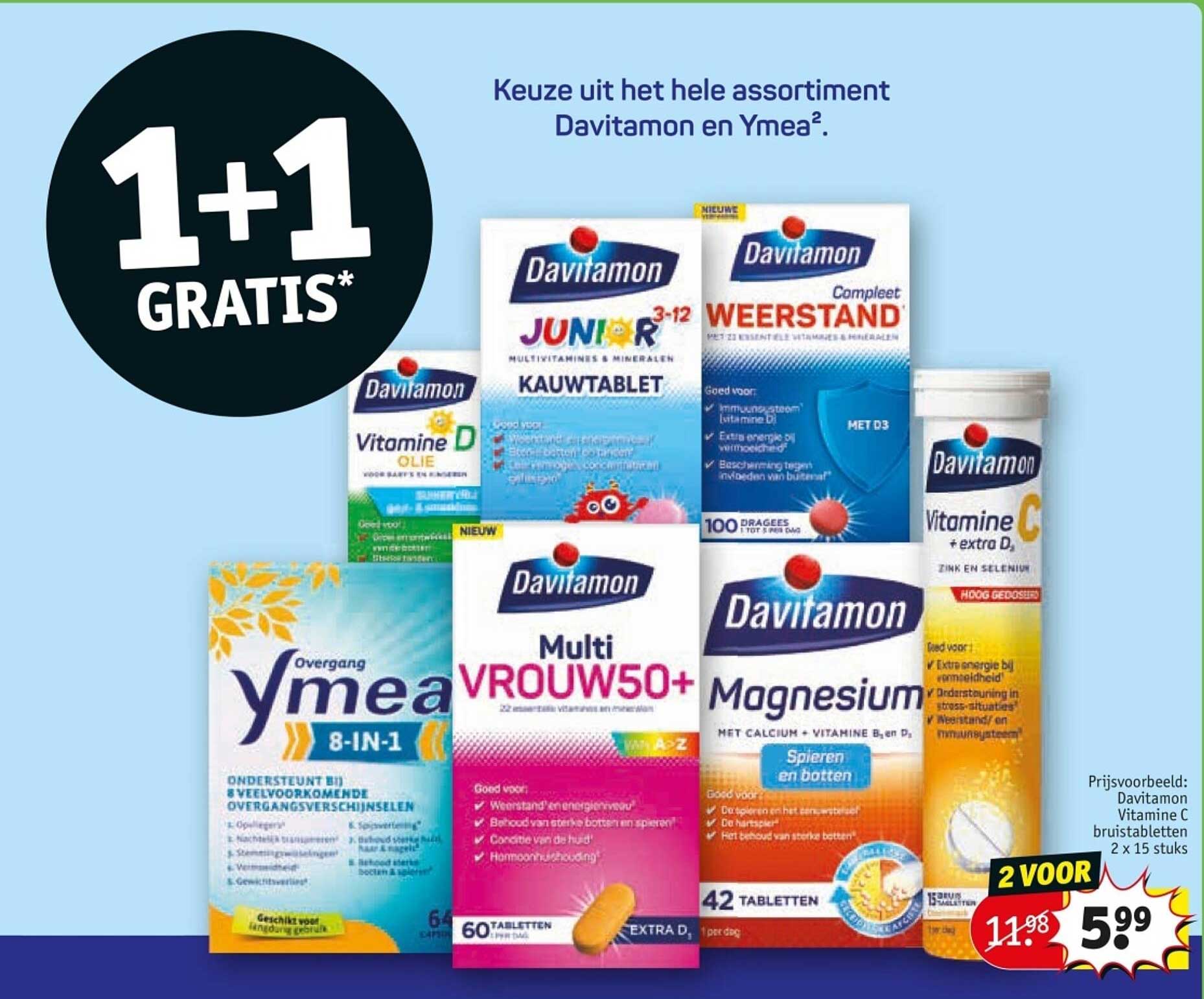 1+1 GRATIS* bij Davitamon en Ymea