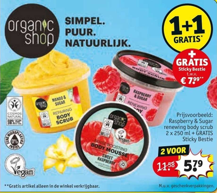 2 voor € 5,79 - Raspberry & Sugar renewing body scrub + GRATIS Sticky Bestie