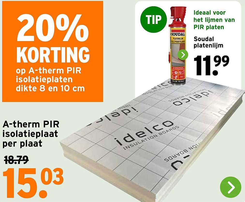 20% KORTING op A-therm PIR isolatieplaten dikte 8 en 10 cm