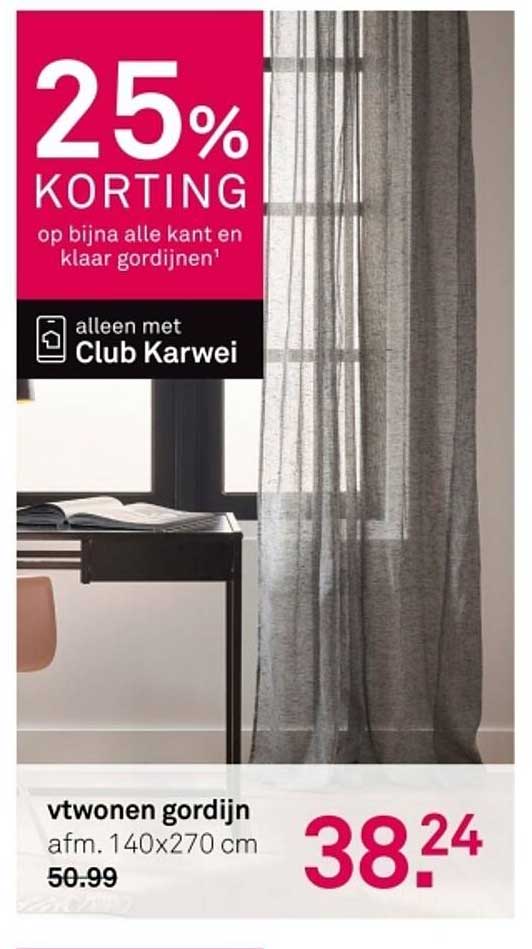 25% KORTING op bijna alle kant en klaar gordijnen