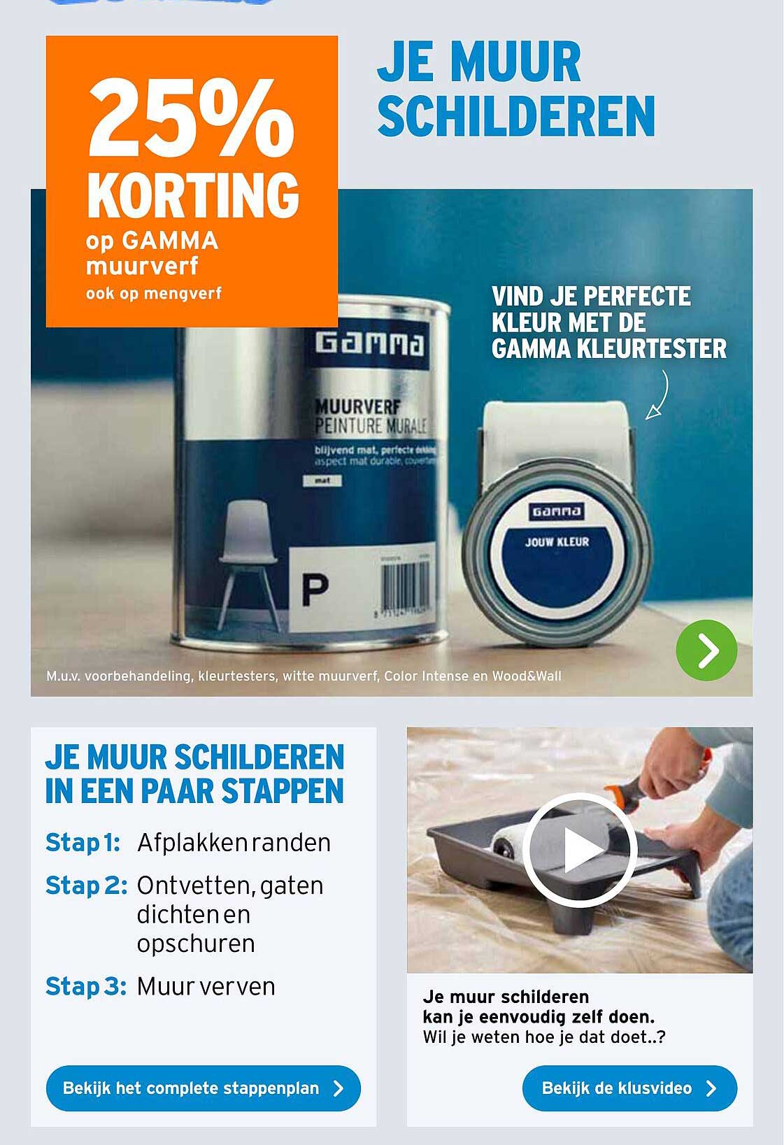 25% KORTING op GAMMA muurverf ook op mengverf