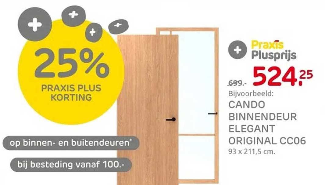25% PRAKIS PLUS KORTING op binnen- en buitendeuren bij besteding vanaf 100.-