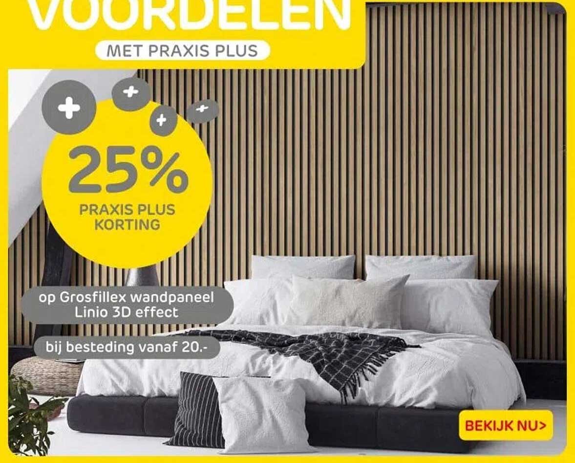 25% PRAKIS PLUS KORTING op Grosfillex wandpaneel Linio 3D effect bij besteding vanaf 20.-