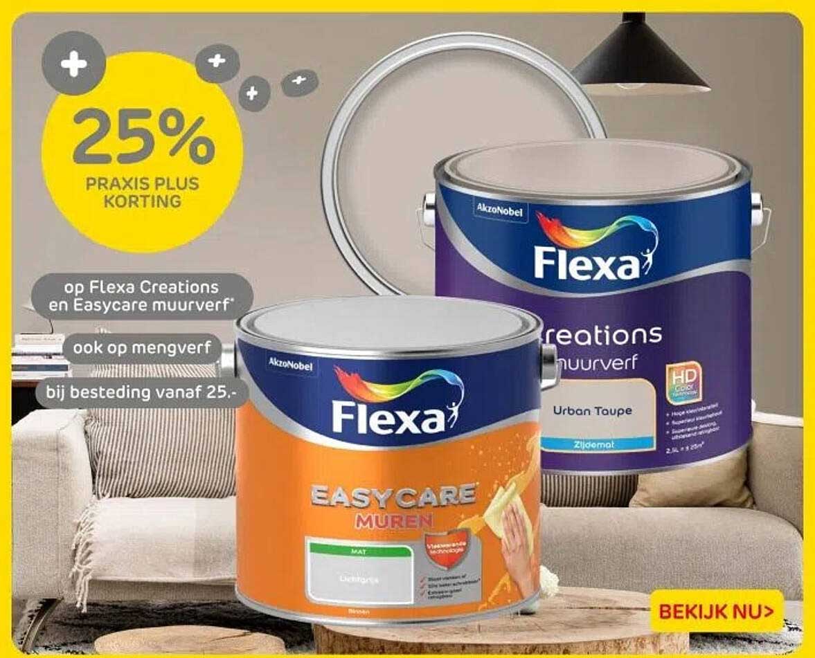 25% PRAKTIJK PLUS KORTING op Flexa Creations en Easycare muurverf