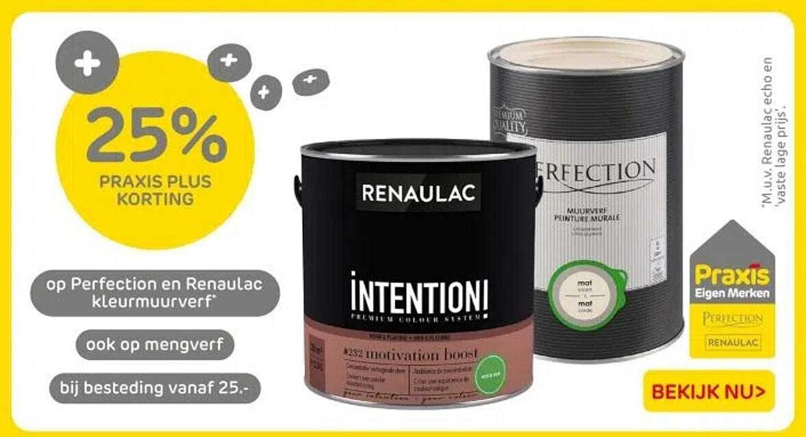 25% PRAxis Plus Korting op Perfection en Renau Lac kleurverf