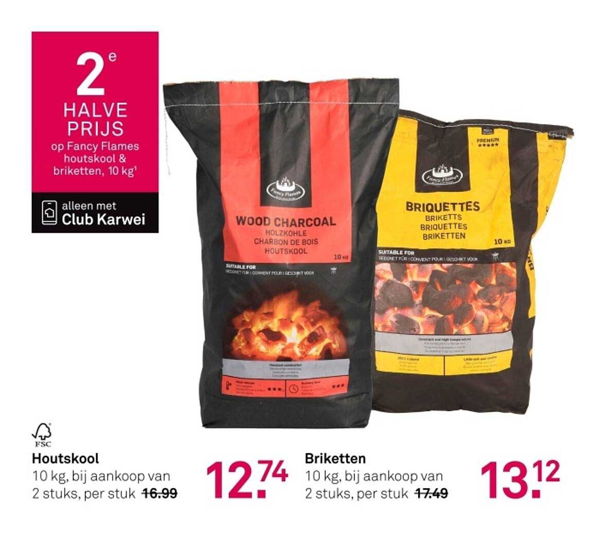 2e HALVE PRIJS op Fancy Flames houtskool & briketten, 10 kg