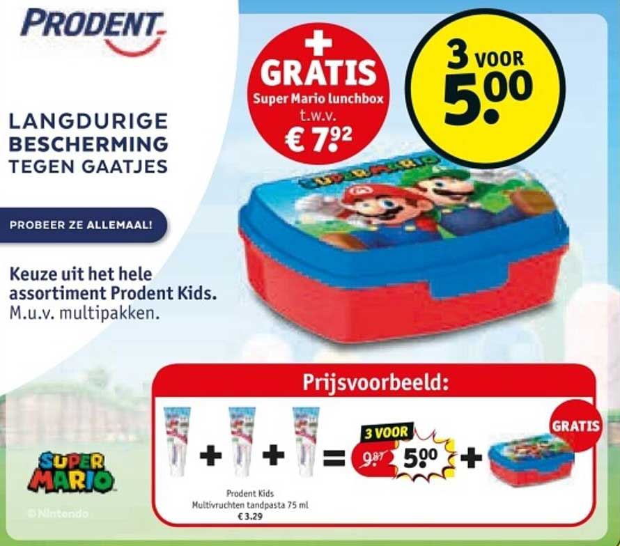 3 VOOR 5,00 + GRATIS Super Mario lunchbox t.w.v. € 7,92