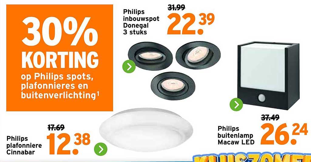 30% KORTING op Philips spots, plafonnières en buitenverlichting