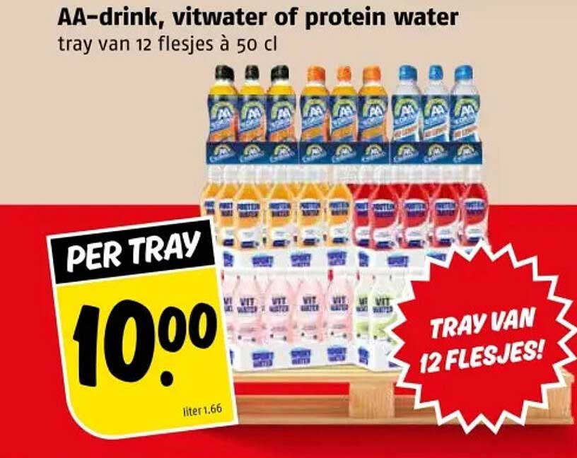 AA-drink, vitwater of protein water tray van 12 flesjes à 50 cl