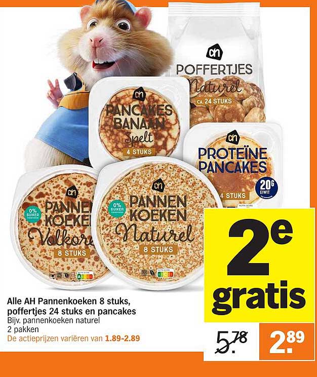 Alle AH Pannenkoeken 8 stuks, poffertjes 24 stuks en pancakes