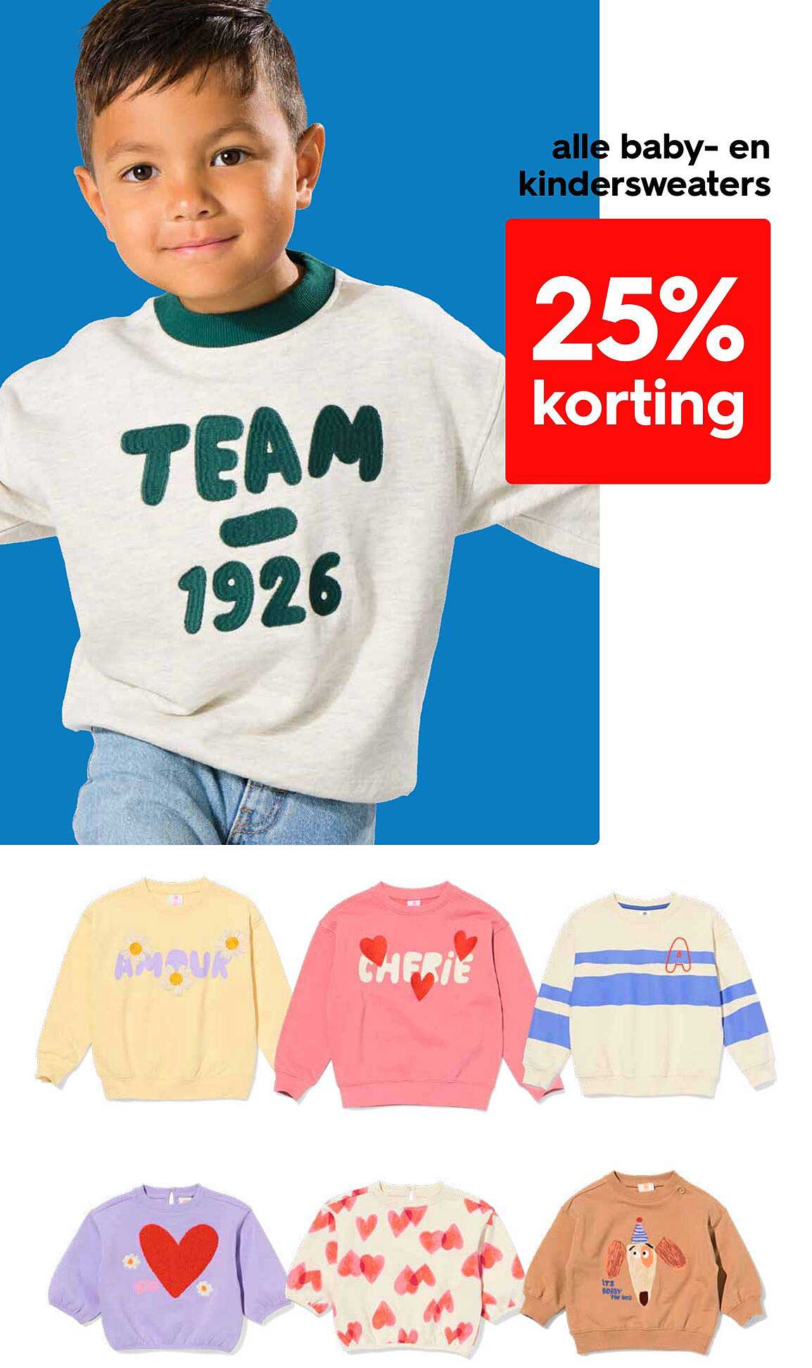 alle baby- en kindersweaters 25% korting