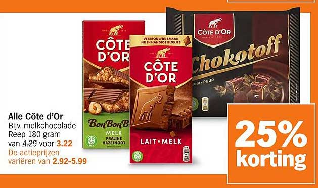 Alle Côte d'Or Bijl. melkchocolade Reep 180 gram van 4.29 voor 3.22