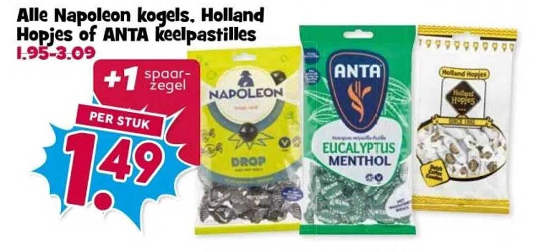 Alle Napoleon kogels, Holland Hopjes of ANTA keelpastilles