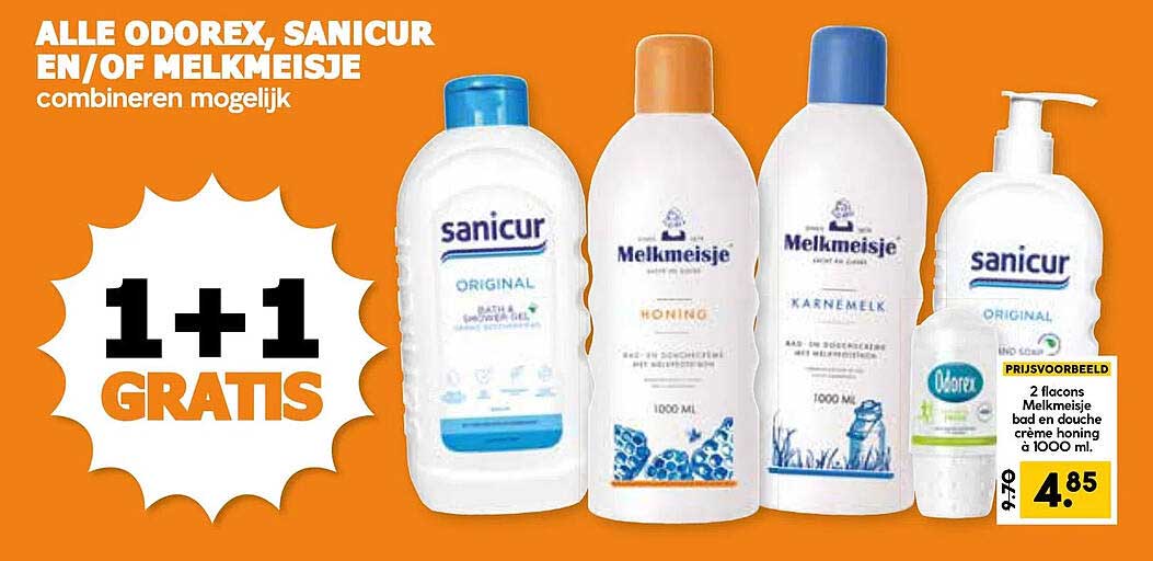 ALLE ODOREX, SANICUR EN/OF MELKMEISJE 1 + 1 GRATIS