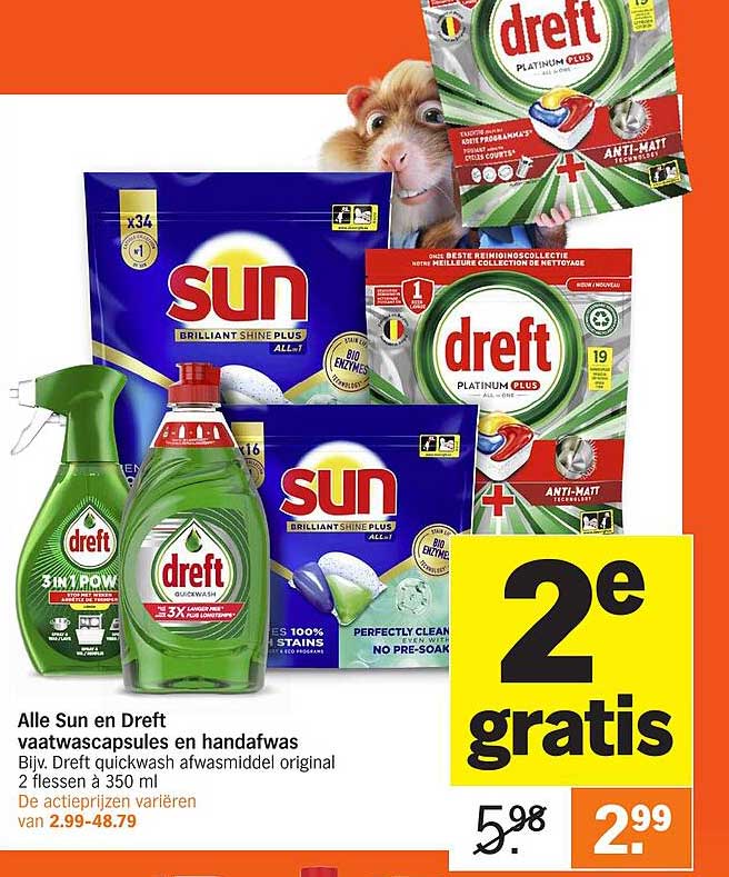 Alle Sun en Dreft vaatwascapsules en handafwas