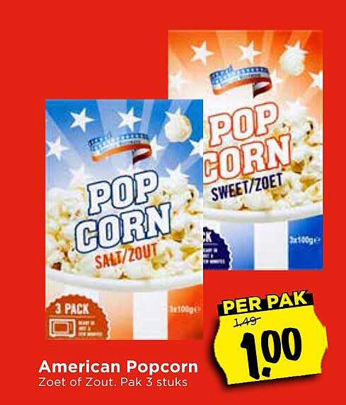 American Popcorn - Zoet of Zout. Pak 3 stuks